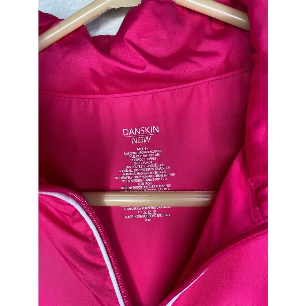 Danskin Pink & white medium hooded rain jacket
